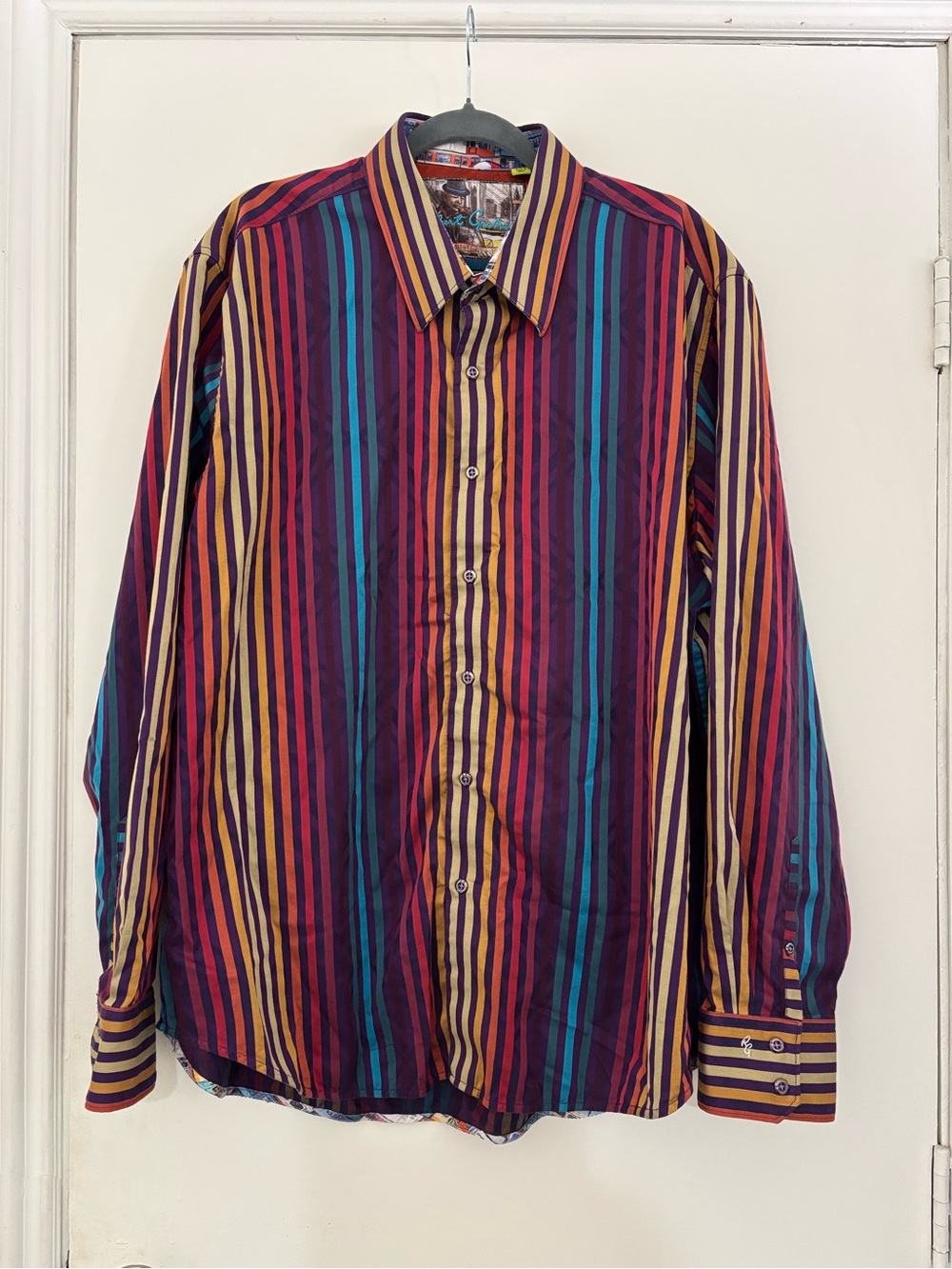 ROBERT GRAHAM Shirt Mens 3XL Tailored Multi Striped Flip Cuff Button Up Party - Picture 2 of 10